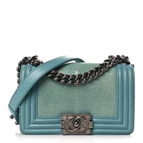 CHANEL Galuchat Stingray Small Boy Flap Turquoise